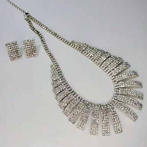 Christina Collection Sparkling Rhinestone Necklace & Earrings Bridal Bling Set
